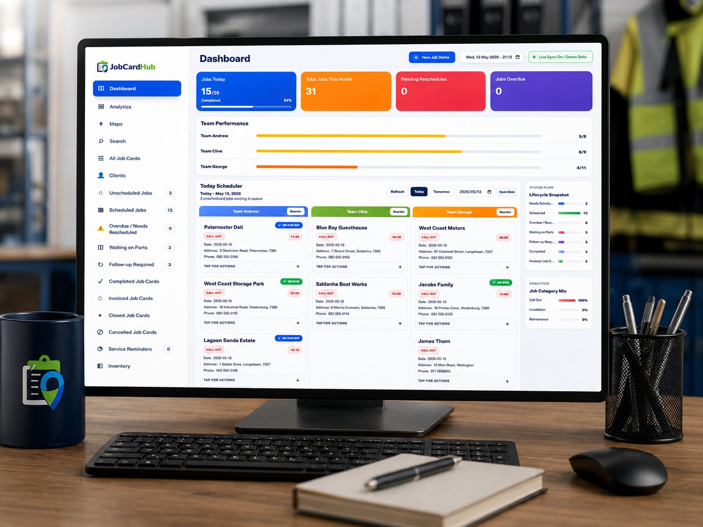 JobCardHub office dashboard preview